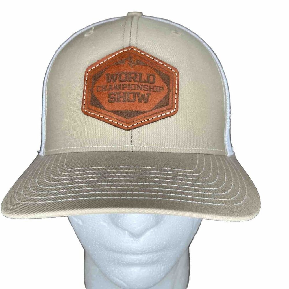 Rodeo World Championship Truckers Hat Tan And White Leather Patch - Picture 1 of 12